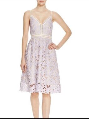 Aqua Lavender Lace Mini Dress with White Trim